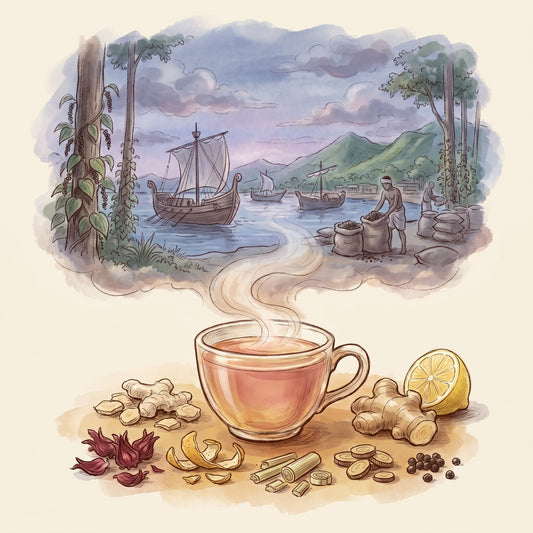 Illustration: Ayurvedic Ginger Lemon with Muziris on India's Malabar Coast in Roman times