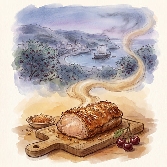 Illustration: Cherrywood Smoked Sea Salt with the green Black Sea coast of Pontus in ancient times