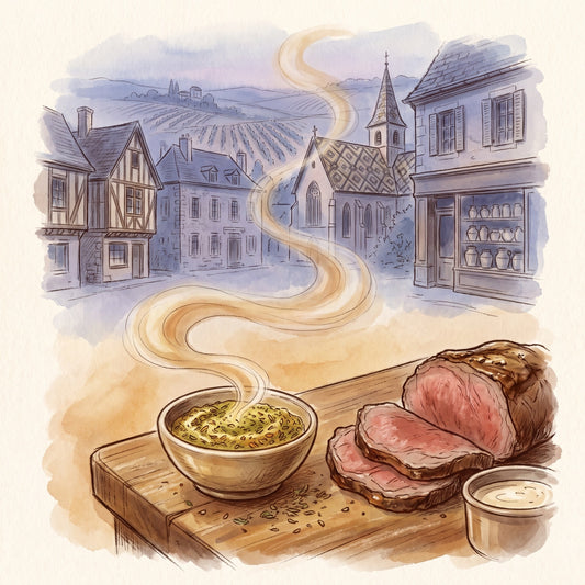 Illustration: French Mustard & Garlic Herb with Dijon in Burgundy in the 1850s
