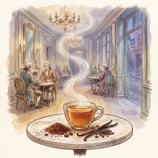 Illustration: French Vanilla Mocha, Organic with the Café Procope in Paris in the 1750s