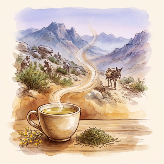 Illustration: Green Rooibos, Organic with the Cederberg mountains at harvest