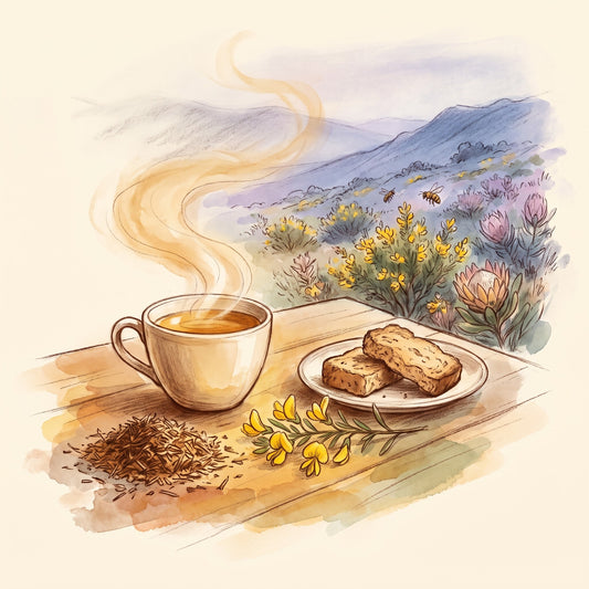 Illustration: Honeybush, Organic with the fynbos of the Outeniqua mountains in spring