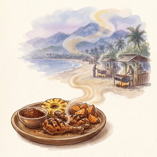Illustration: Jamaican Jerk with Boston Bay in Portland, Jamaica