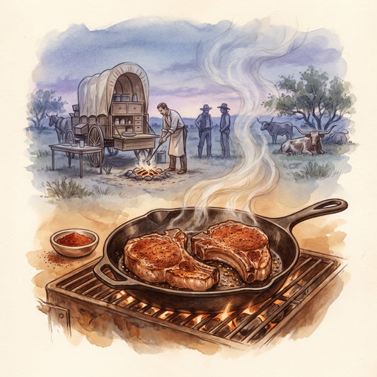 Illustration: Mesquite Blend with a cattle-drive camp in the Texas Panhandle in the 1870s