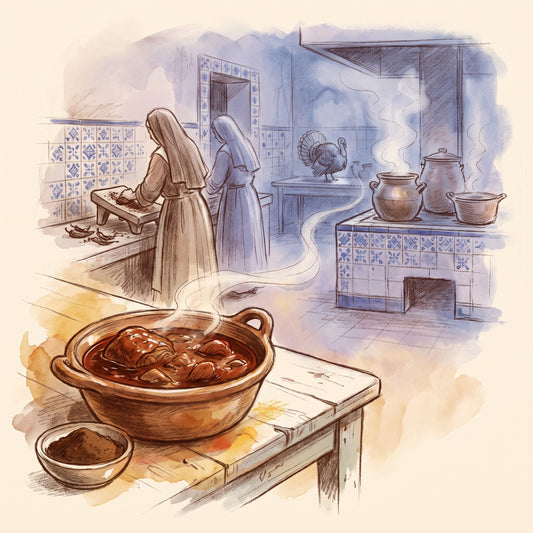 Illustration: Mexican Mole Blend with a convent kitchen in colonial Puebla, as the legend tells it