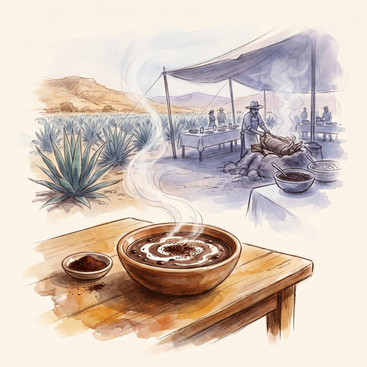 Illustration: Pasilla Chile Powder with a weekend barbacoa stand in the Mezquital Valley of Hidalgo