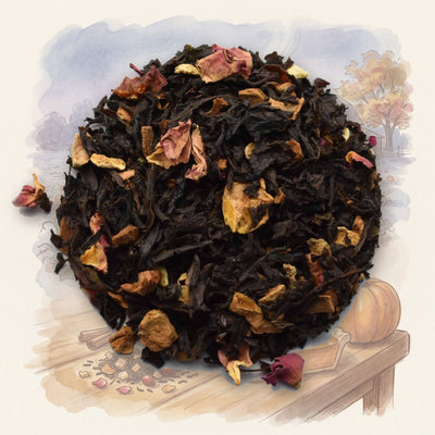 Pumpkin Patch, Organic loose leaf tea, shown over a chalk-and-watercolour illustration
