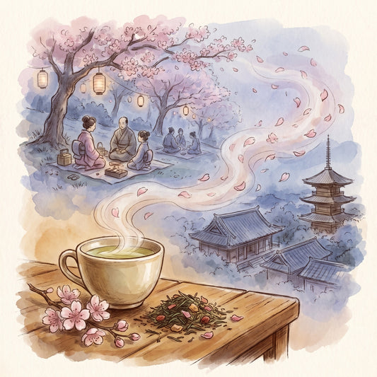 Illustration: Sakura Cherry Blossom, Organic with a hanami picnic in Edo-period Kyoto
