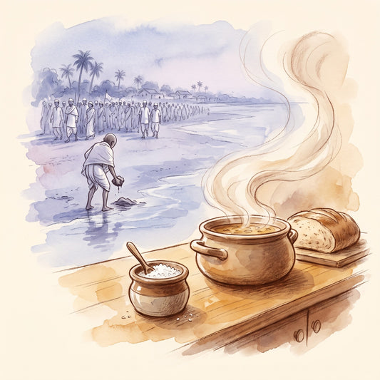 Illustration: Sea Salt, Fine with the beach at Dandi, Gujarat, on the morning of 6 April 1930