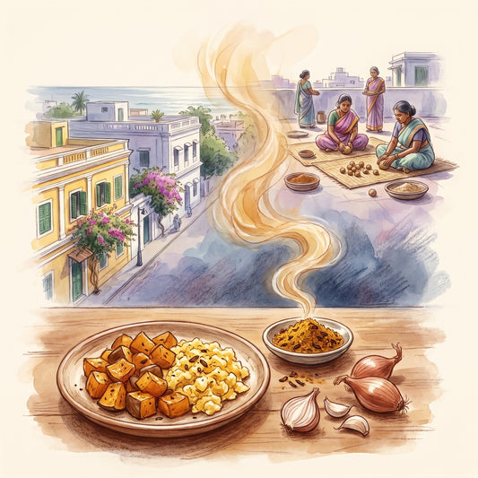 Illustration: Vadouvan French Masala with a rooftop terrace in Pondicherry in the summer sun