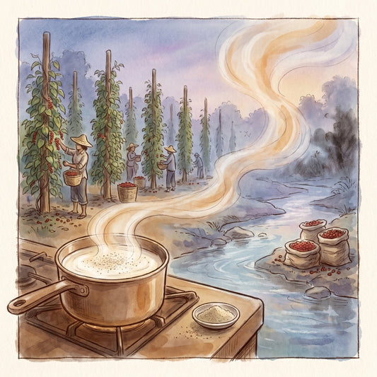 Illustration: Pepper, White, Ground with the pepper gardens of Bangka Island in Indonesia