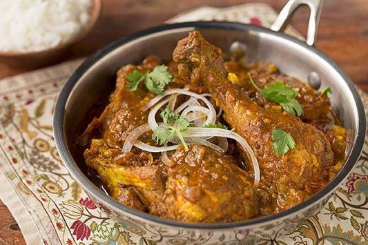 Vindaloo, a popular curry dish in the Goa region of India, is known for its spicy heat and tangy vinegar flavor. This version highlights our Vindaloo Curry Powder, which is made from chiles, cinnamon, ginger, cardamom, cloves and other spices with notes of turmeric, garlic and fenugreek.