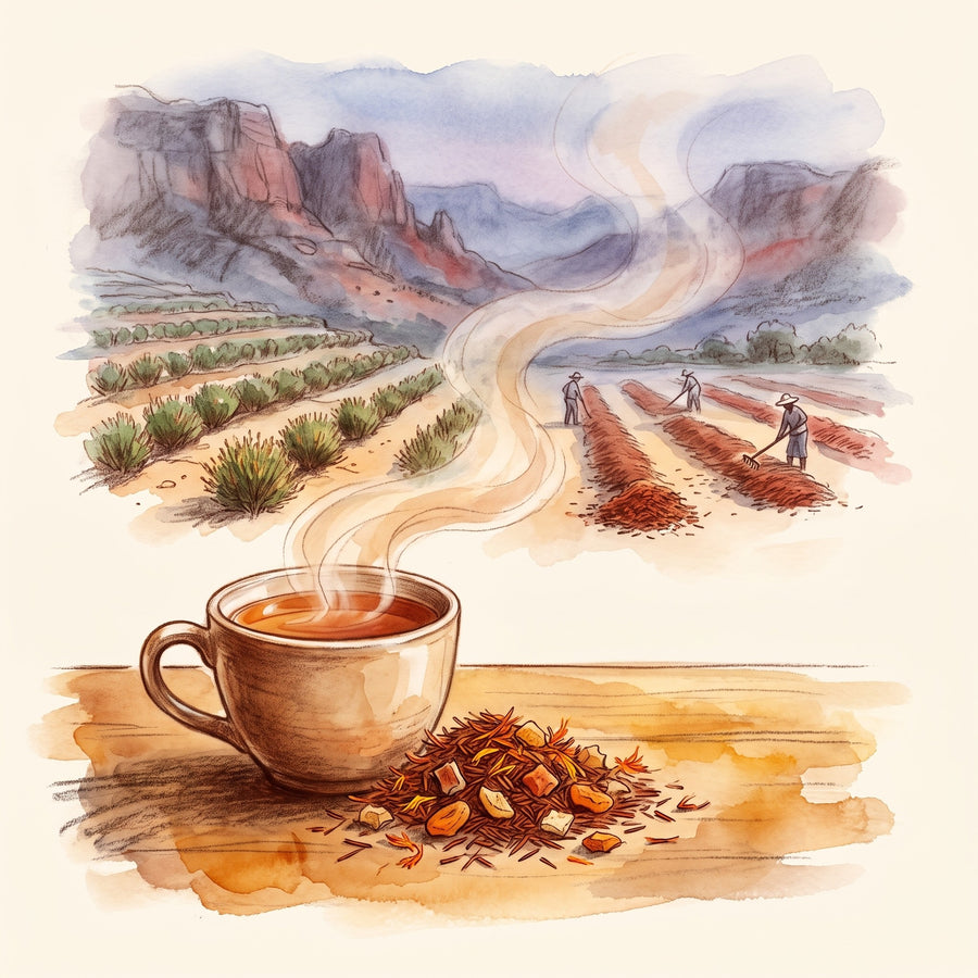Illustration: Apricot Peach, Rooibos, Organic with the Clanwilliam valley in South Africa's Cederberg