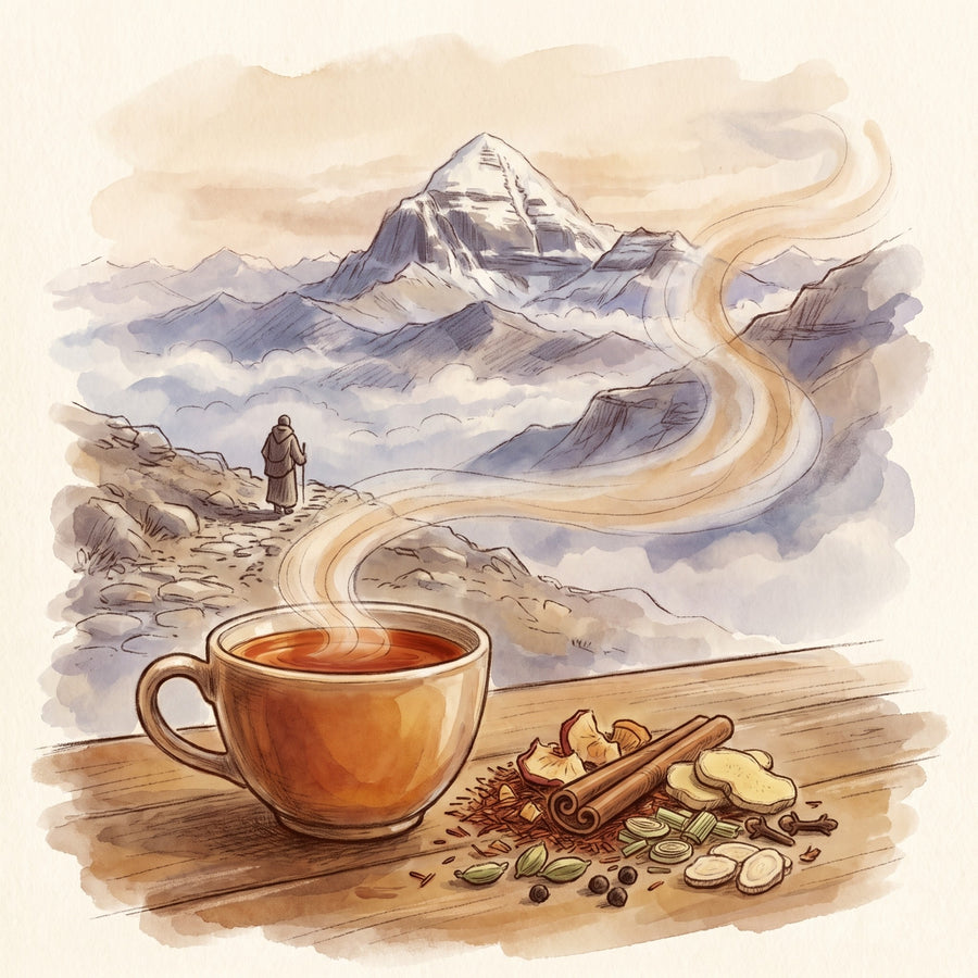Illustration: Ayurvedic Men's Shiva with Mount Kailash in the high Himalaya at dawn