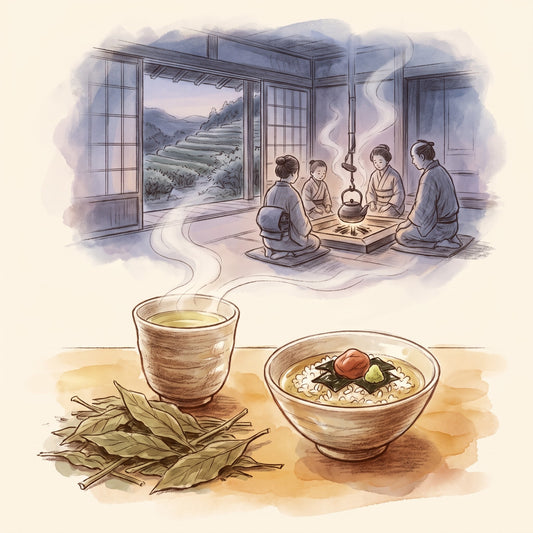 Illustration: Bancha, Organic with a country farmhouse in Edo-period Japan