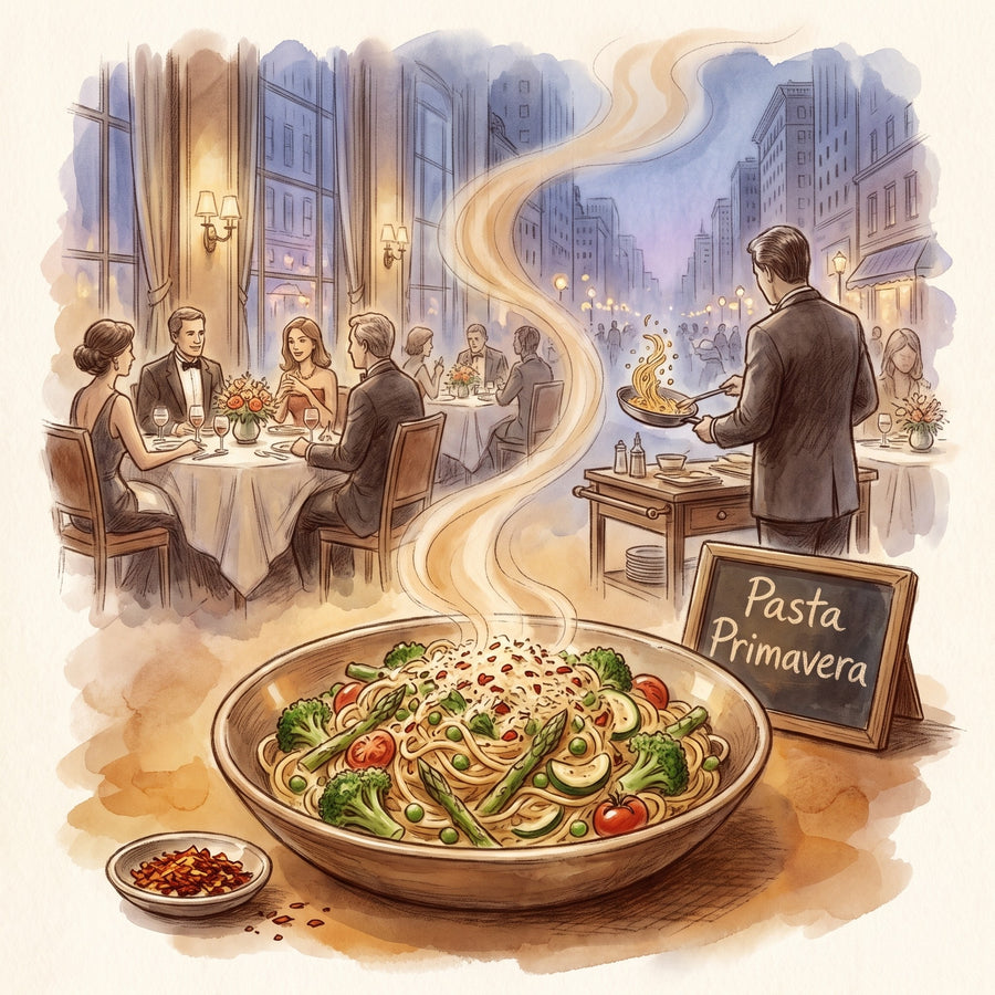 Illustration: Pasta Primavera, made with Red Bell Pepper Flakes
