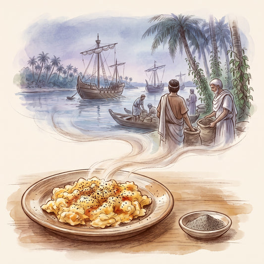Illustration: Pepper, Black, Ground with the ancient port of Muziris on the Malabar Coast in Roman times