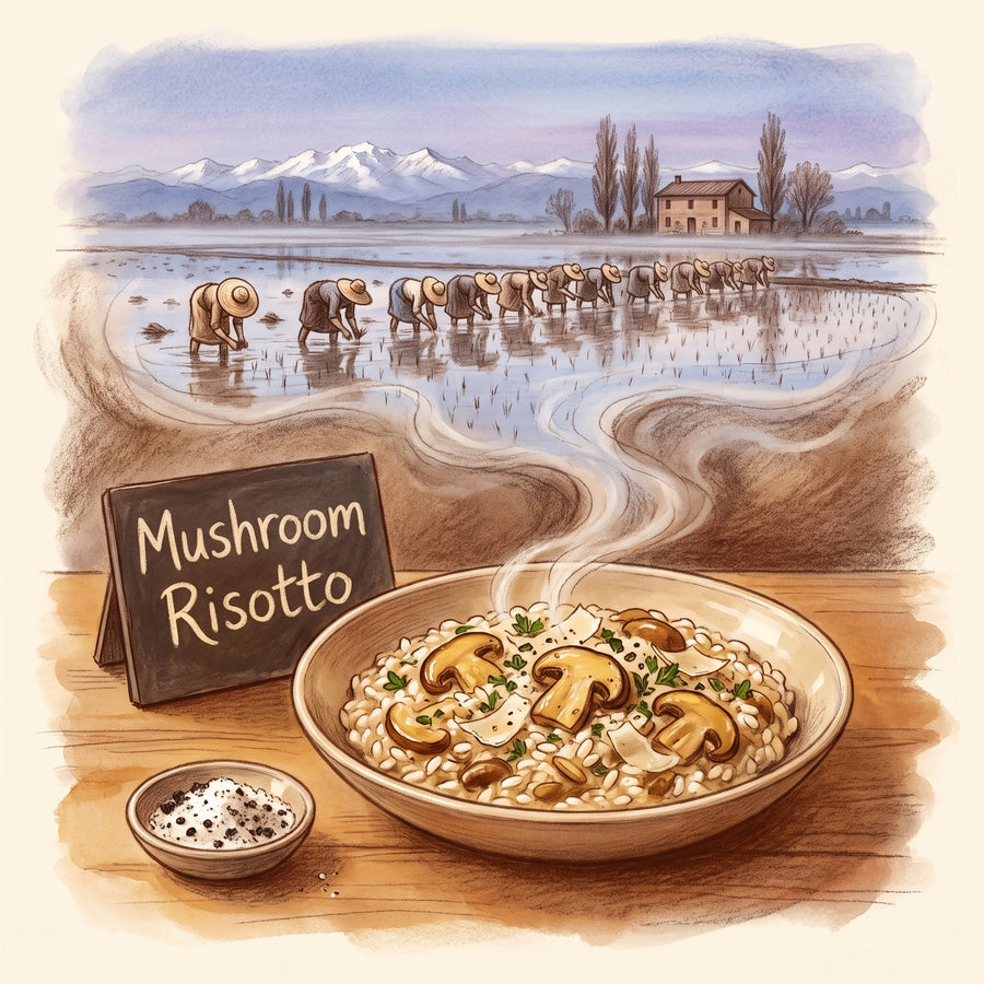 Illustration: Mushroom Risotto, made with Black Truffle Sea Salt