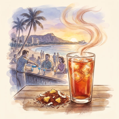 Illustration: Blue Hawaii with Waikiki in 1957