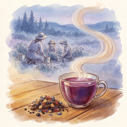 Illustration: Blueberry Bang with a blueberry clearing in August long ago