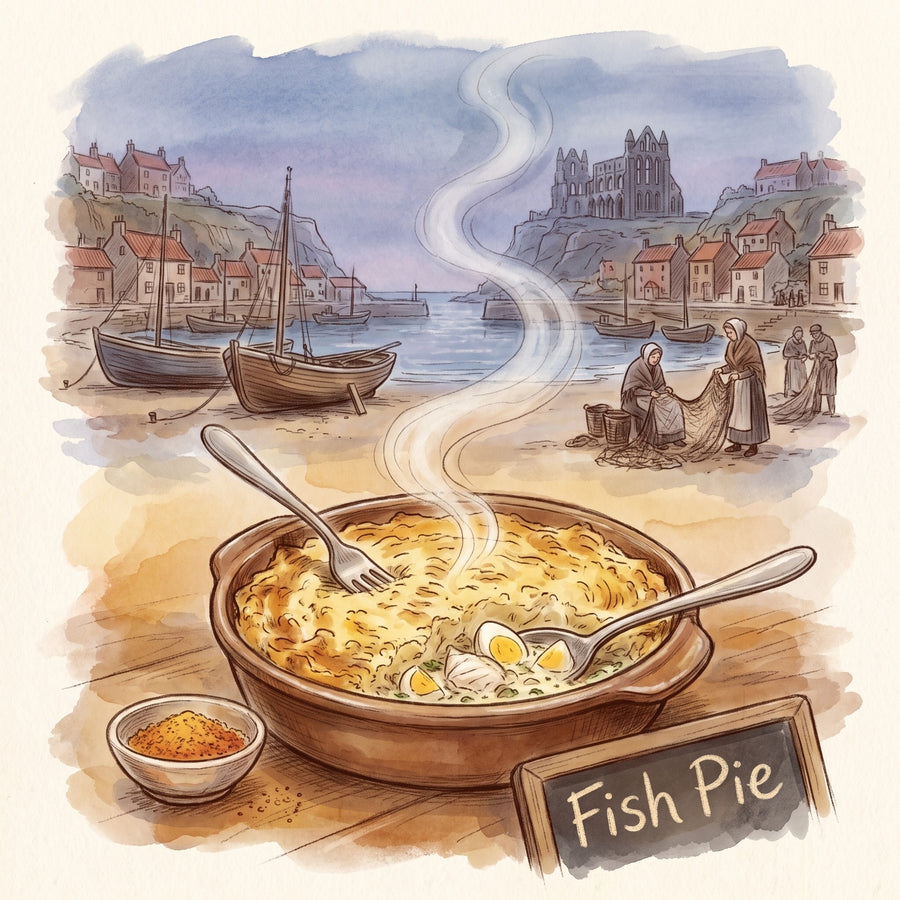 Illustration: Fish Pie, made with Cape Cod Fish Seasoning