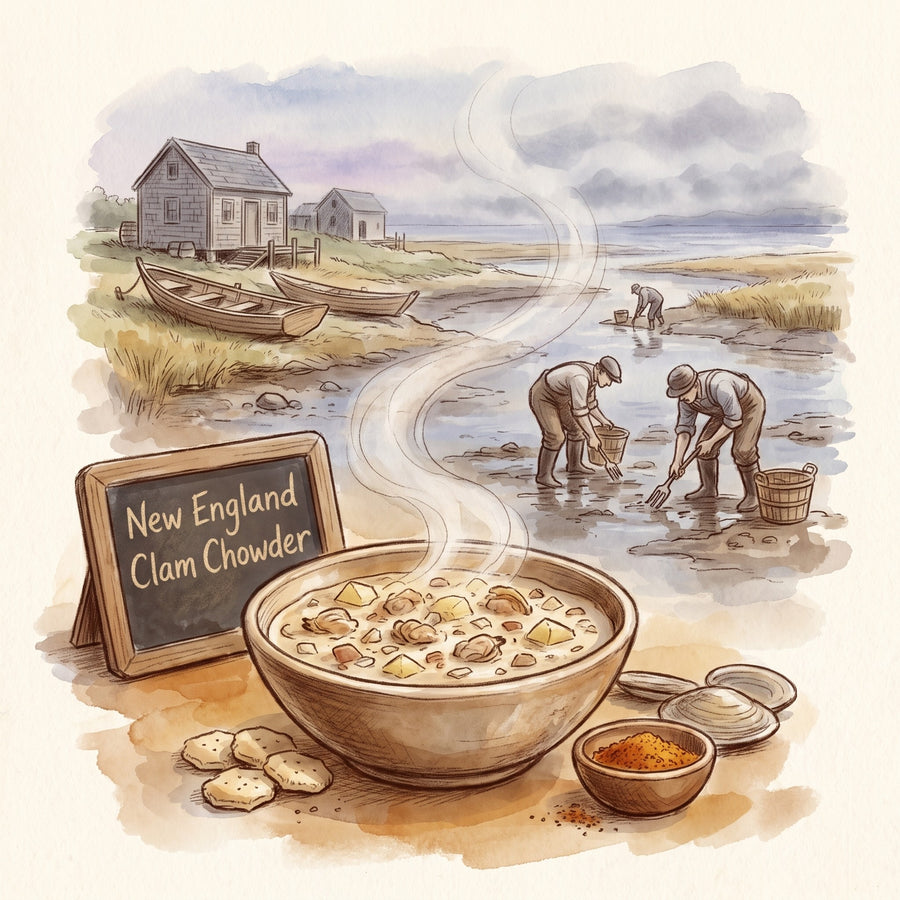 Illustration: New England Clam Chowder, made with Cape Cod Fish Seasoning