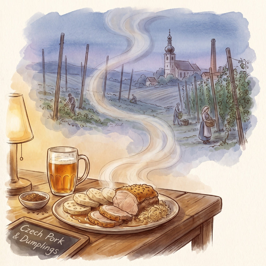Illustration: Czech Pork & Dumplings, made with Caraway Seed