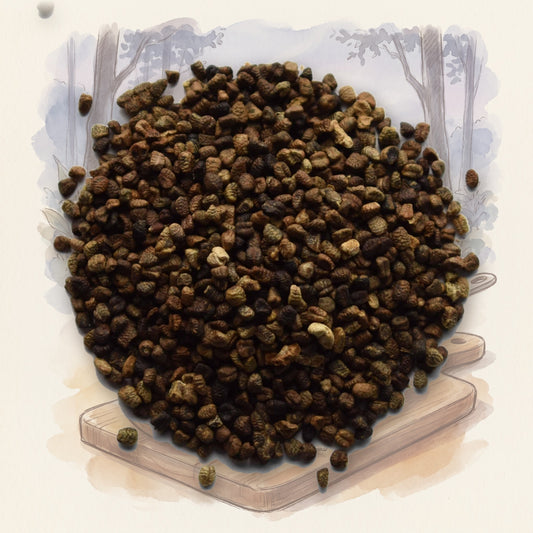 Cardamom Seed, Whole spice, shown over a chalk-and-watercolour illustration
