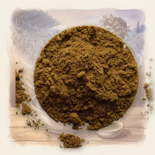 Celery Seed, Ground spice, shown over a chalk-and-watercolour illustration