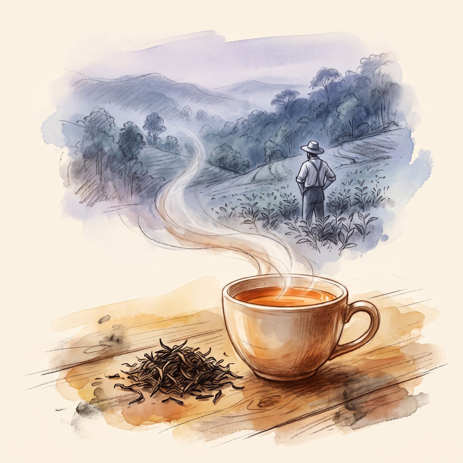 Illustration: Ceylon Estate with Loolecondera estate in Ceylon's hills in 1867