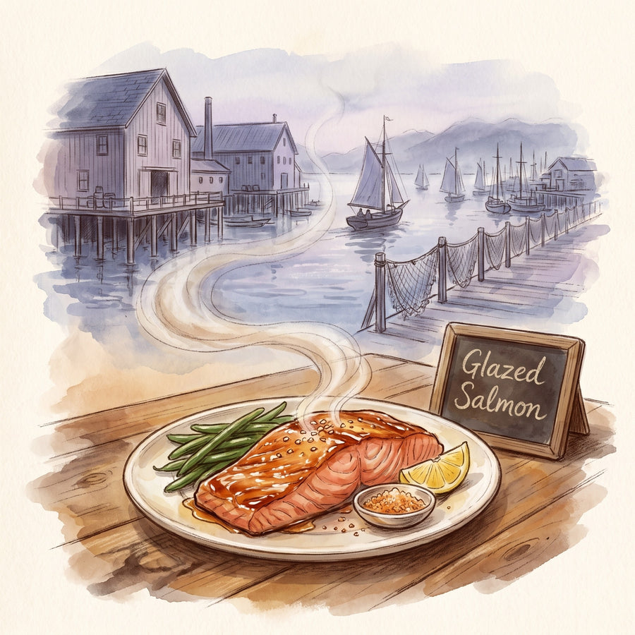 Illustration: Glazed Salmon, made with Cherrywood Smoked Sea Salt