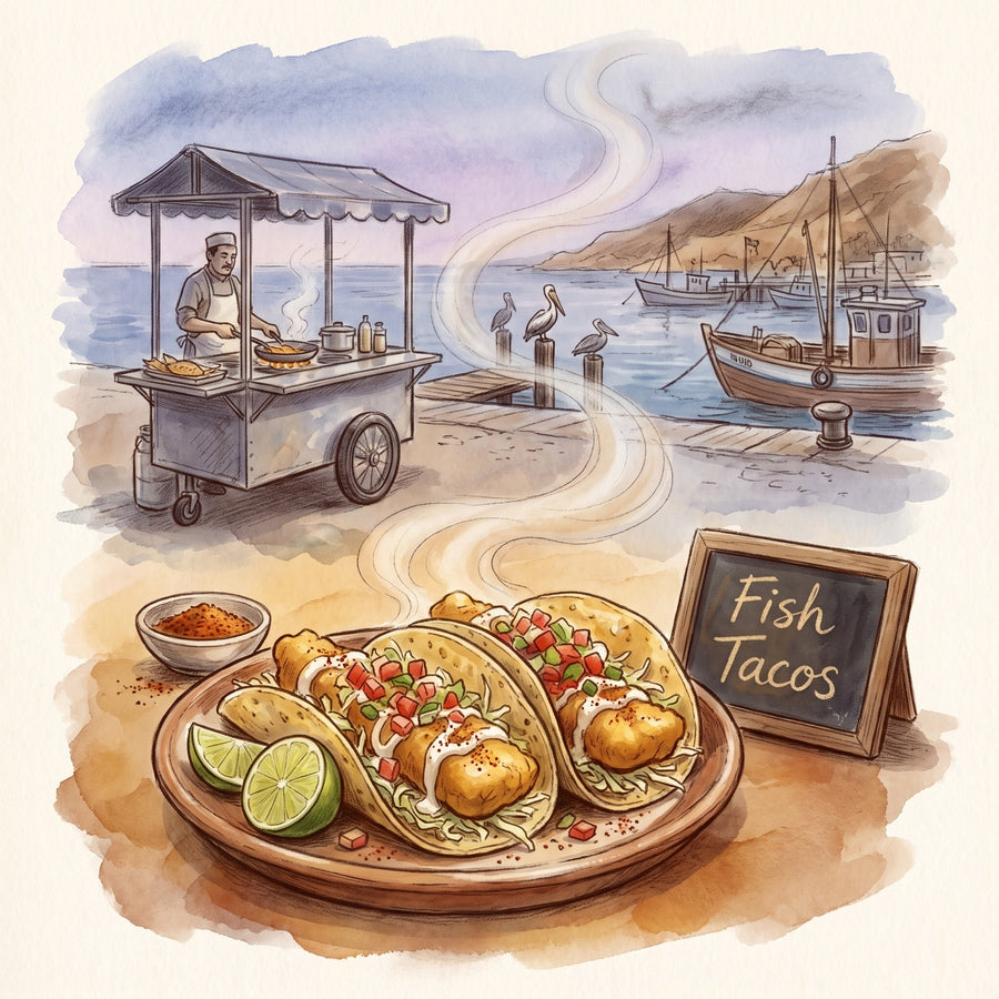 Illustration: Fish Tacos, made with Chile-Lime Seasoning