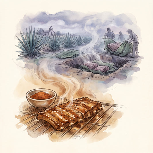 Illustration: Chipotle BBQ Seasoning with the Mezquital Valley of Hidalgo in the 1840s