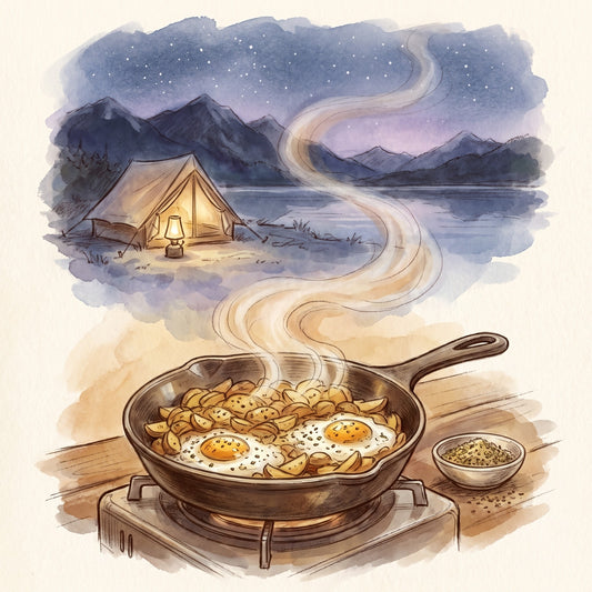 Illustration: Classic All-Seasoning, Salt-Free with a lakeside campsite in Jasper National Park at night