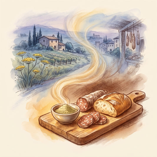 Illustration: Fennel Seed, Ground with the hills of Tuscany