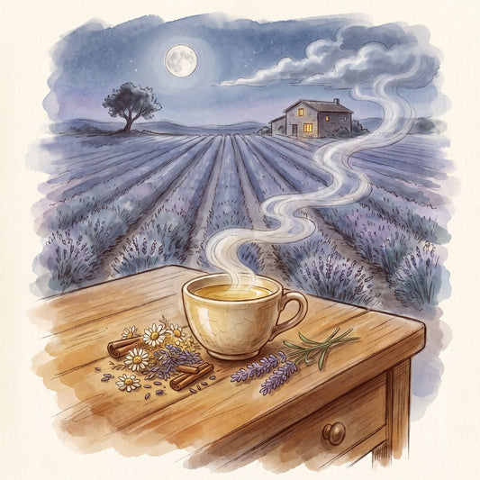 Illustration: Goodnight Moon, Organic with the Valensole plateau in Provence on a July night