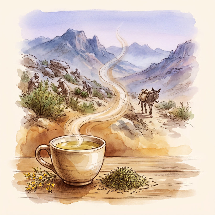 Illustration: Green Rooibos, Organic with the Cederberg mountains at harvest
