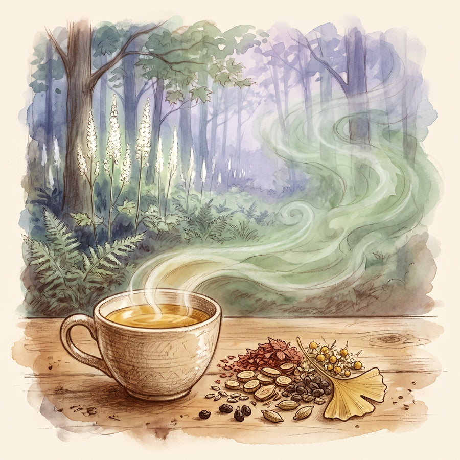Illustration: Hot Flash Mama, Organic with a hardwood forest in southern Ontario in early summer