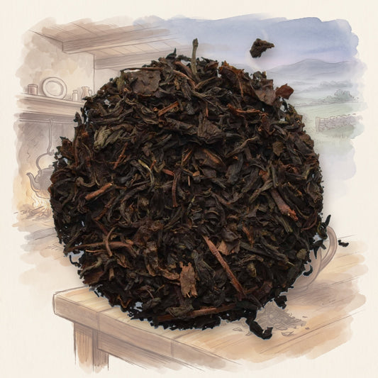 Irish Breakfast, Organic loose leaf tea, shown over a chalk-and-watercolour illustration