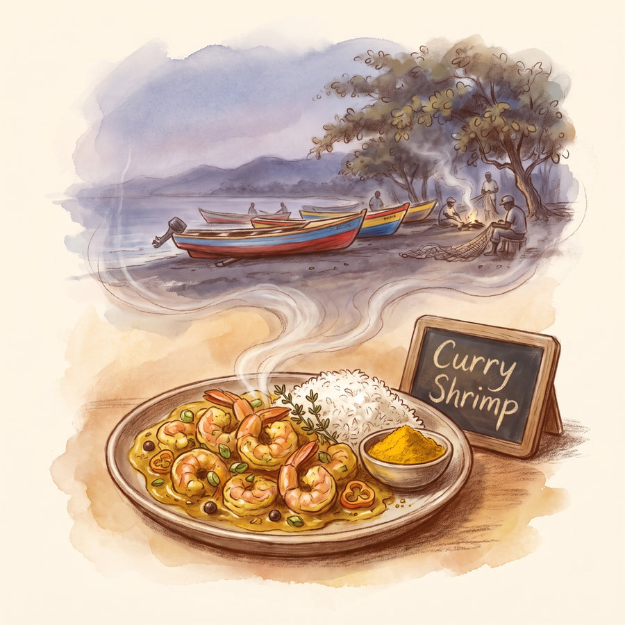Illustration: Curry Shrimp, made with Jamaican Curry Powder