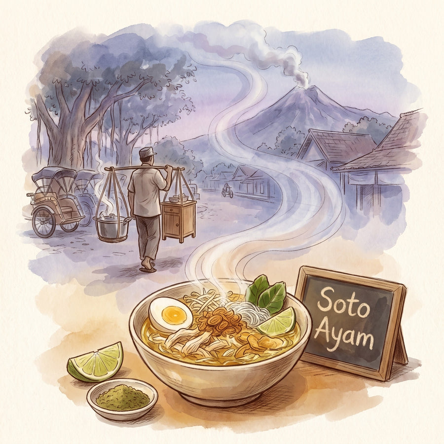 Illustration: Soto Ayam, made with Kaffir Lime Leaf