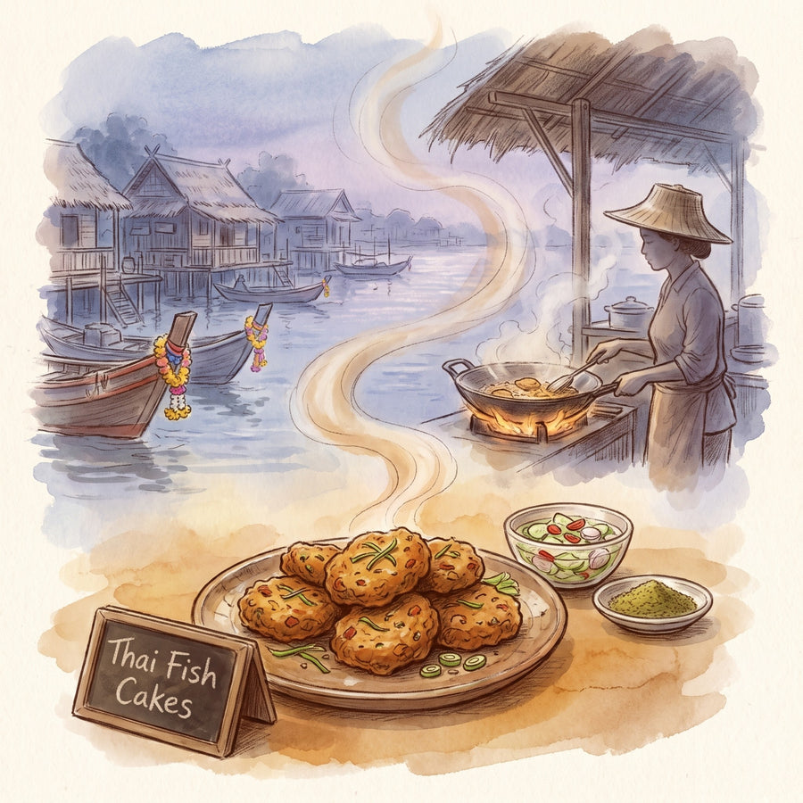 Illustration: Thai Fish Cakes, made with Kaffir Lime Leaf