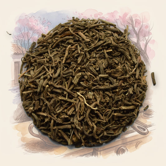 Lapacho loose leaf tea, shown over a chalk-and-watercolour illustration