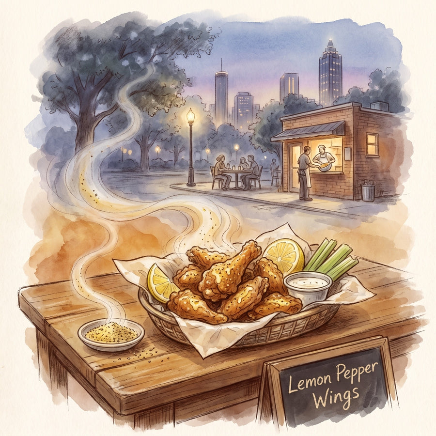 Illustration: Lemon Pepper Wings, made with Pepper, Lemon, Ground