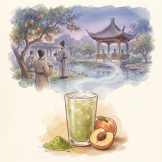 Illustration: Peach Matcha, Organic with a Song-dynasty garden in China