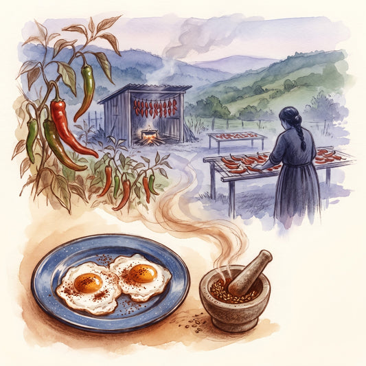 Illustration: Merkén Chile Blend with a Mapuche family farm in La Araucanía, southern Chile, in February