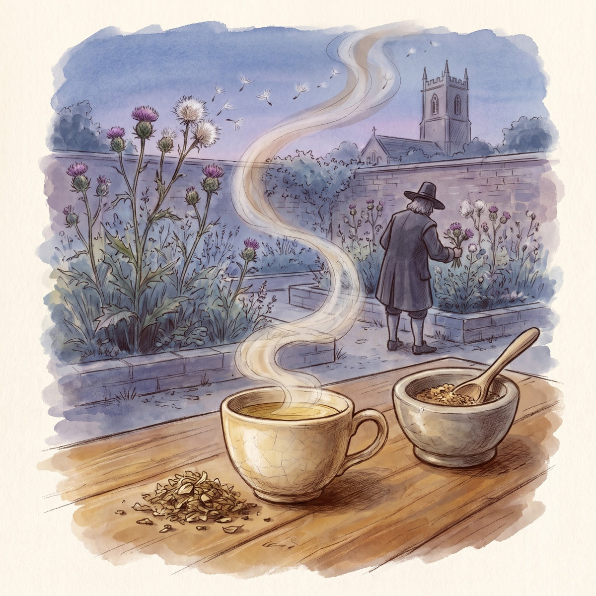 Illustration: Milk Thistle Seed, Organic with an English physic garden of the 1650s