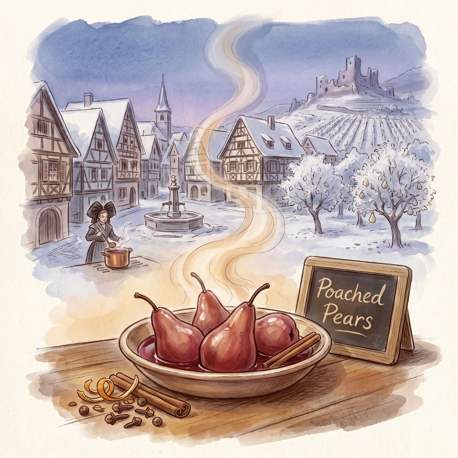 Illustration: Poached Pears, made with Mulling Spice