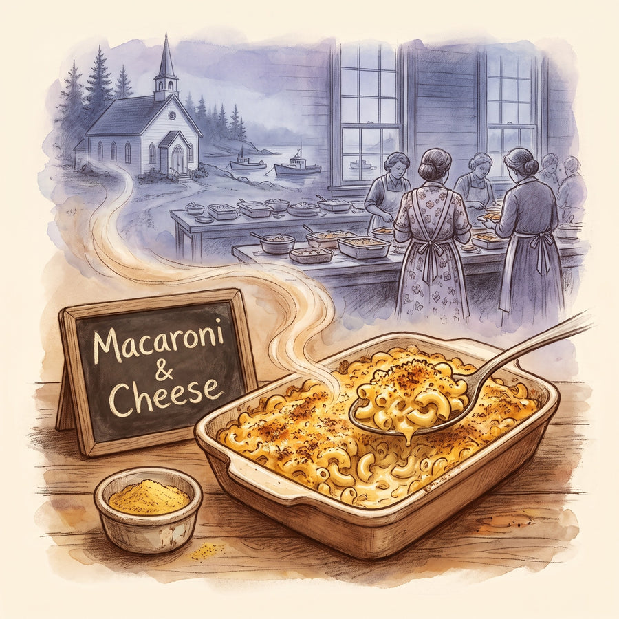 Illustration: Macaroni & Cheese, made with Mustard Powder