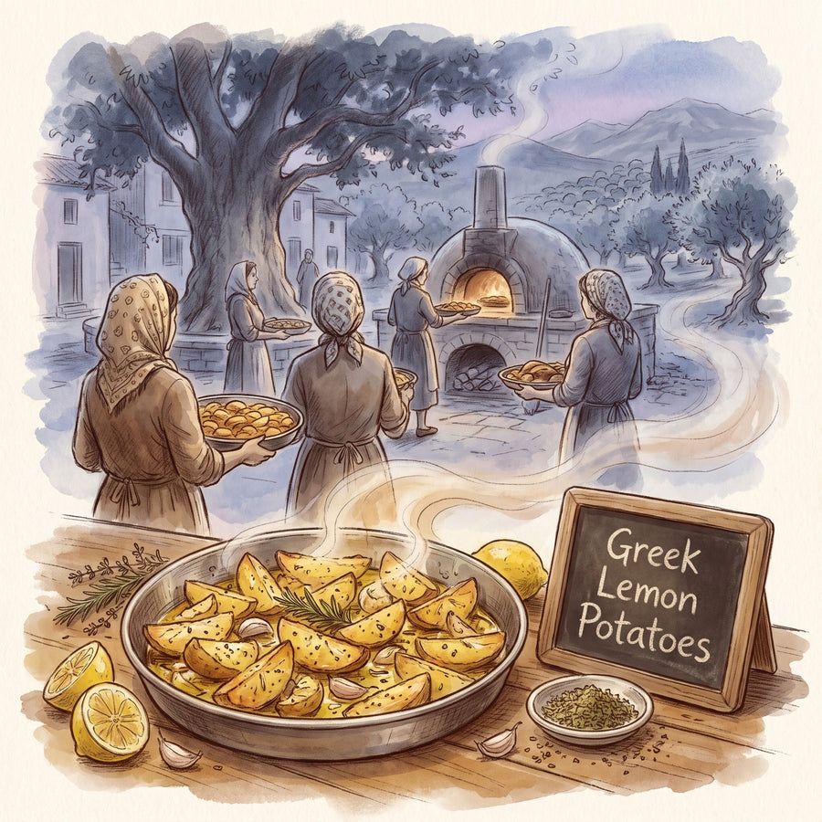 Illustration: Greek Lemon Potatoes, made with Oregano, Mediterranean
